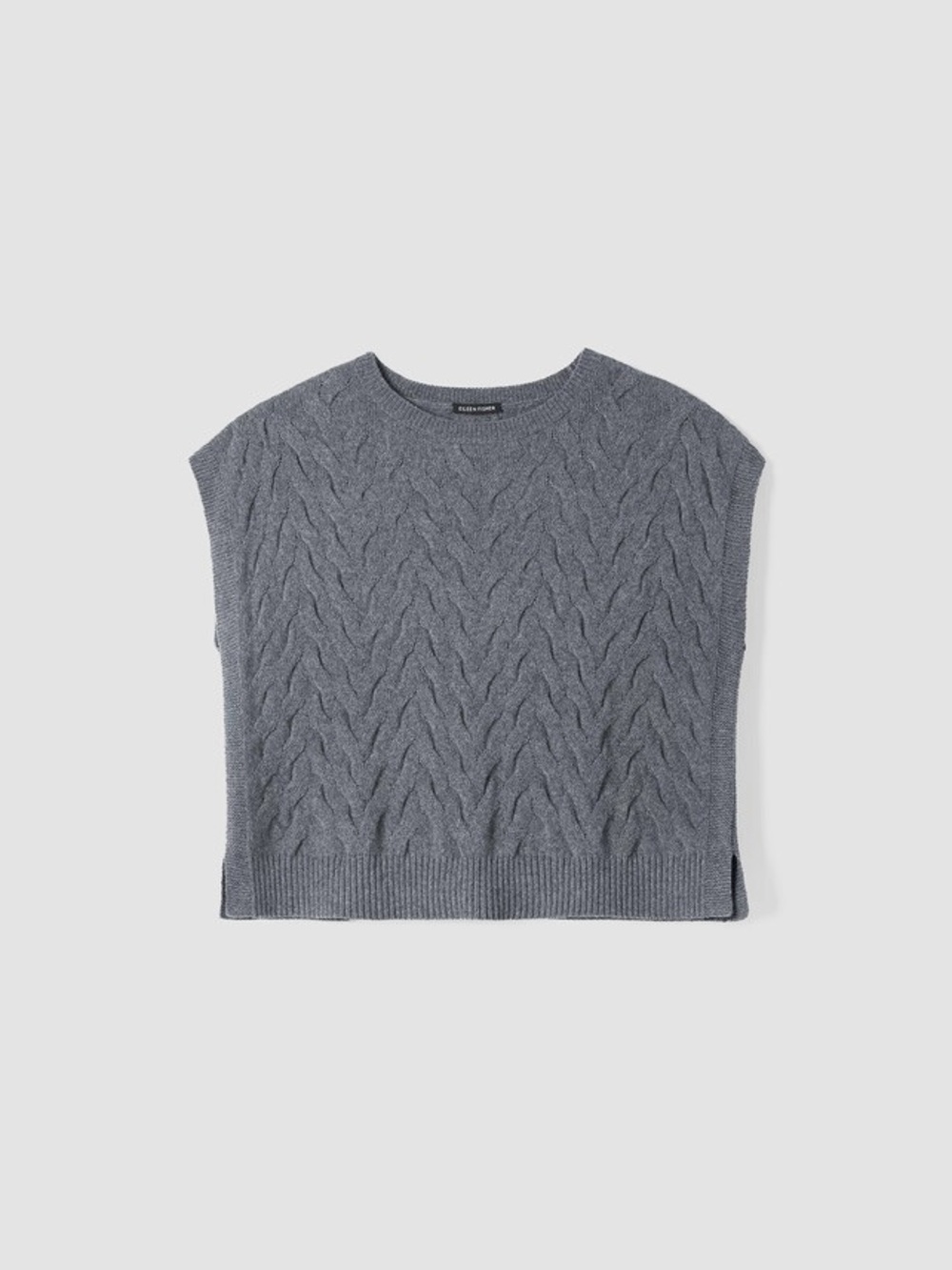 Eileen Fisher Cotton/Cashmere Cable Knit Cap Sleeve Sweater Vest - Gray